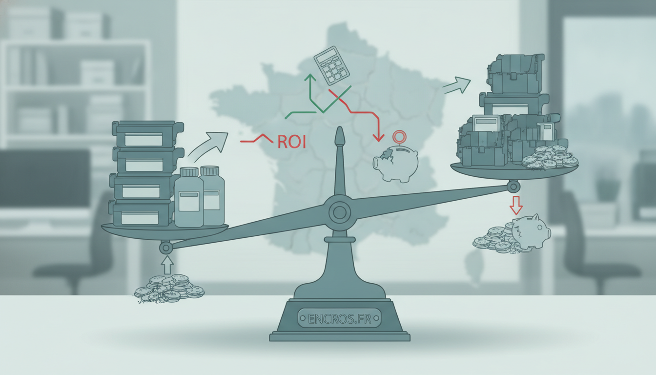 Tableau et graphiques sur les coûts réels, les retours sur investissement et les pièges fréquents autour des cartouches et toners